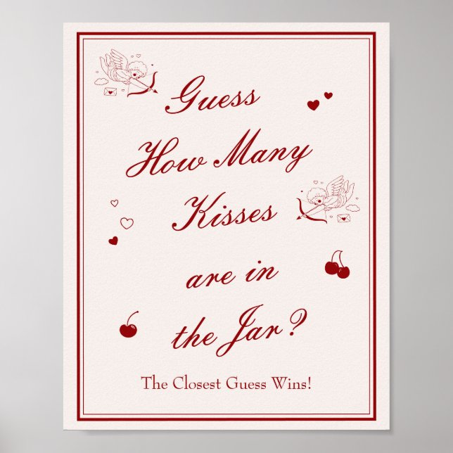  Valentine Bridal Shower Guess How Many Kisses Poster (Front)