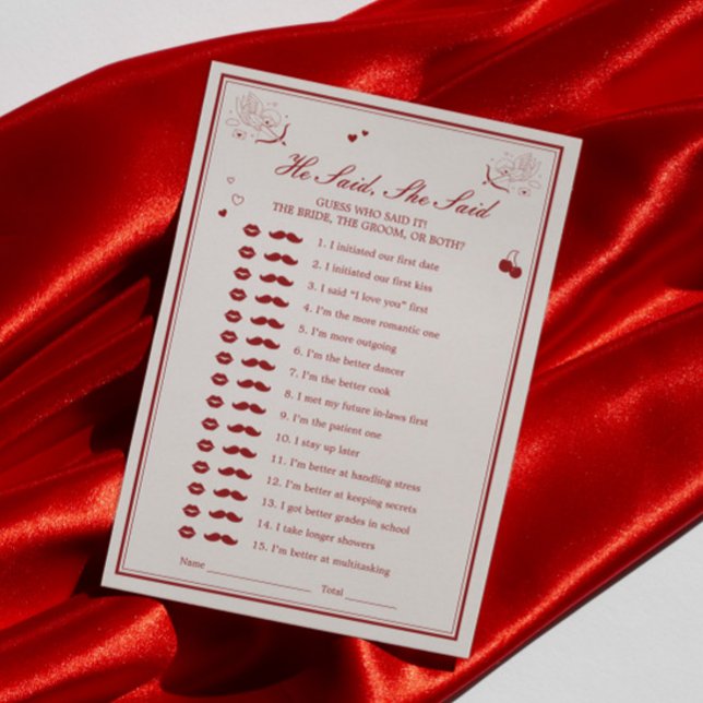 Valentine Bridal Shower He Said She Said Game Card (Creator Uploaded)