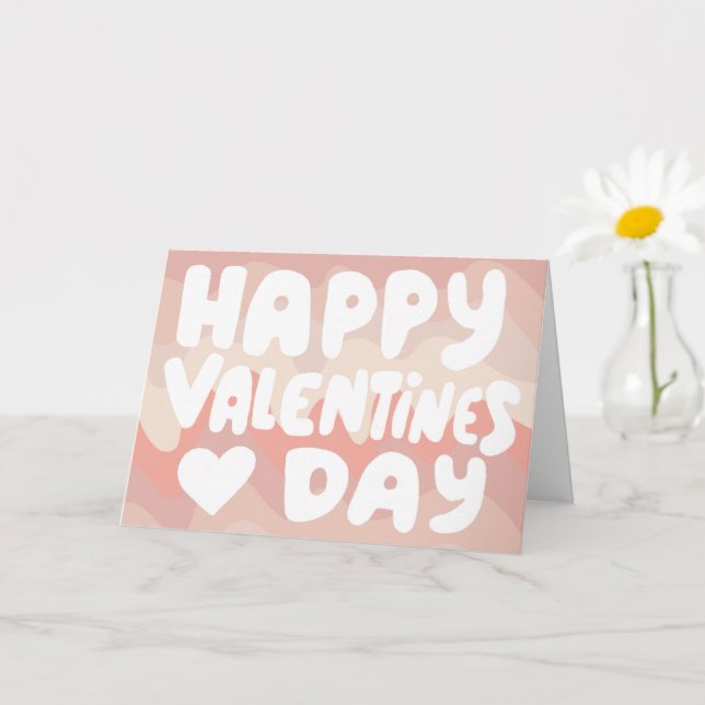 Valentine Bubble Letters Pink Curvy Retro Stripes Card (Small Plant)