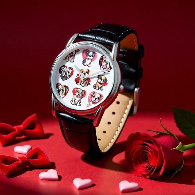 Valentine Bulldog  Watch (Bulldog Valentine Heart Art Dog Lover Watch)