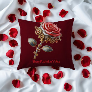 Valentine Burgundy Pink White Steampunk Roses Cushion