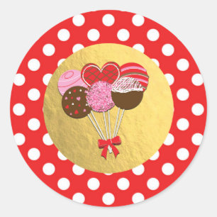 Valentine Cake Pops Cakepops Red Polka Dots favour Classic Round Sticker