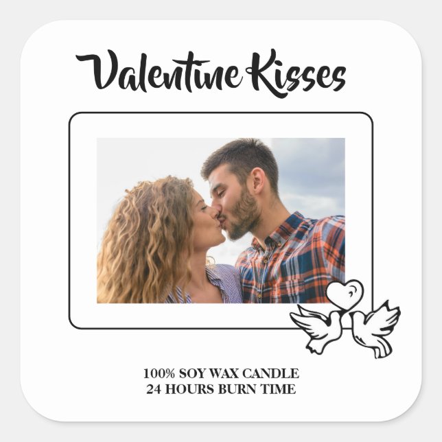 Valentine Candle Label | Sweet Kisses & Love Birds (Front)