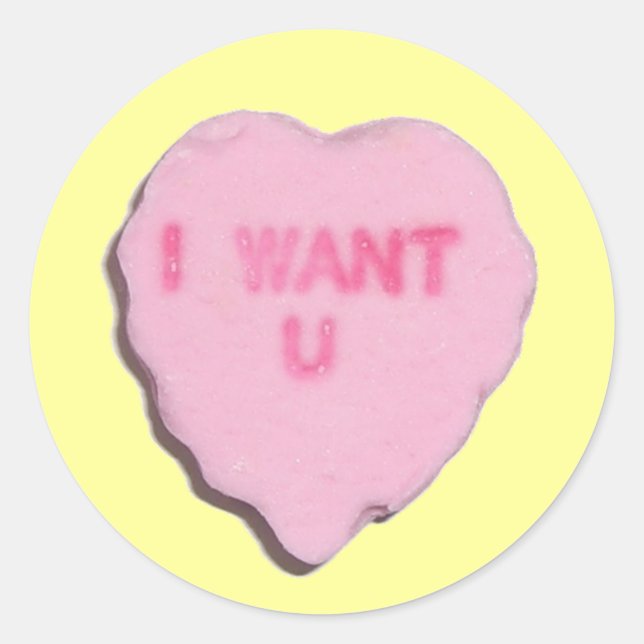 Valentine Candy Heart Classic Round Sticker (Front)