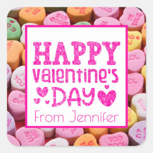 Valentine Candy Hearts Happy Valentines Day Gift  Square Sticker