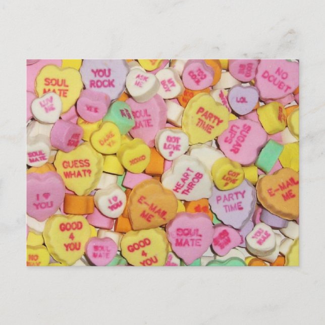 Valentine Candy Hearts Holiday Postcard (Front)