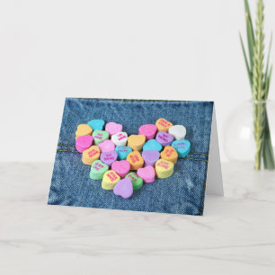 Valentine Candy Hearts On Denim Holiday Card
