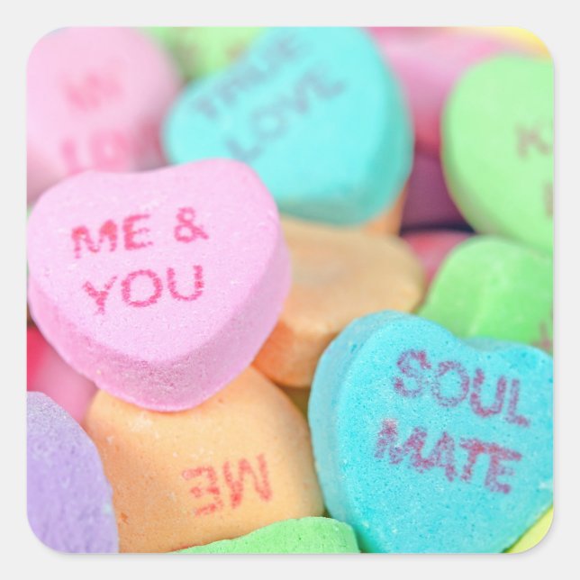 Valentine Candy Hearts Square Sticker (Front)