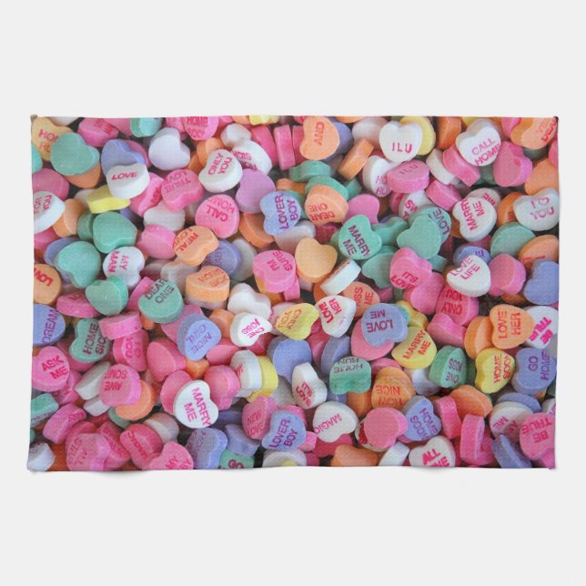 Valentine Candy Hearts Tea Towel (Horizontal)