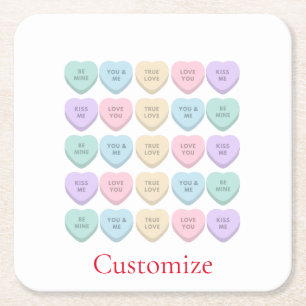 Valentine Candy Hearts Thunder_Cove Square Paper Coaster