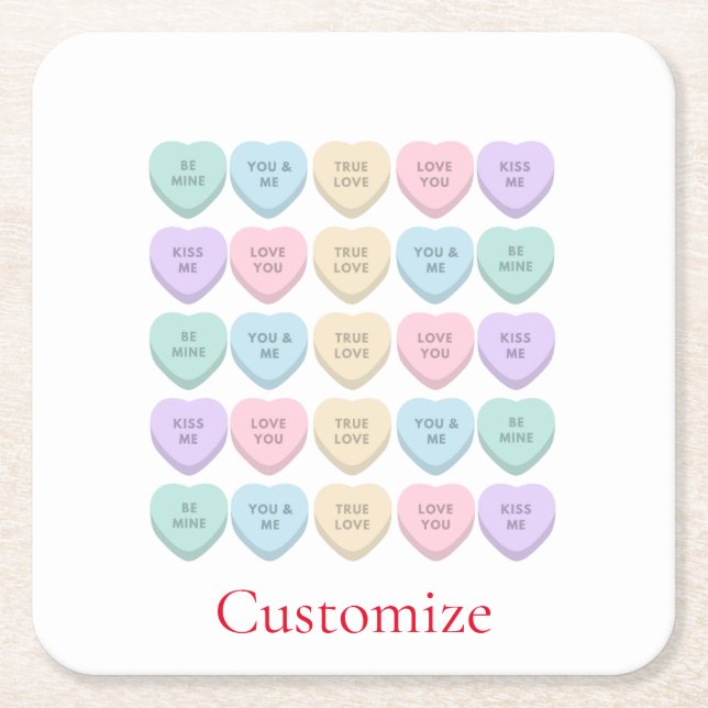 Valentine Candy Hearts Thunder_Cove Square Paper Coaster (Front)