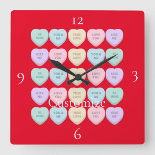 Valentine Candy Hearts Thunder_Cove Square Wall Clock