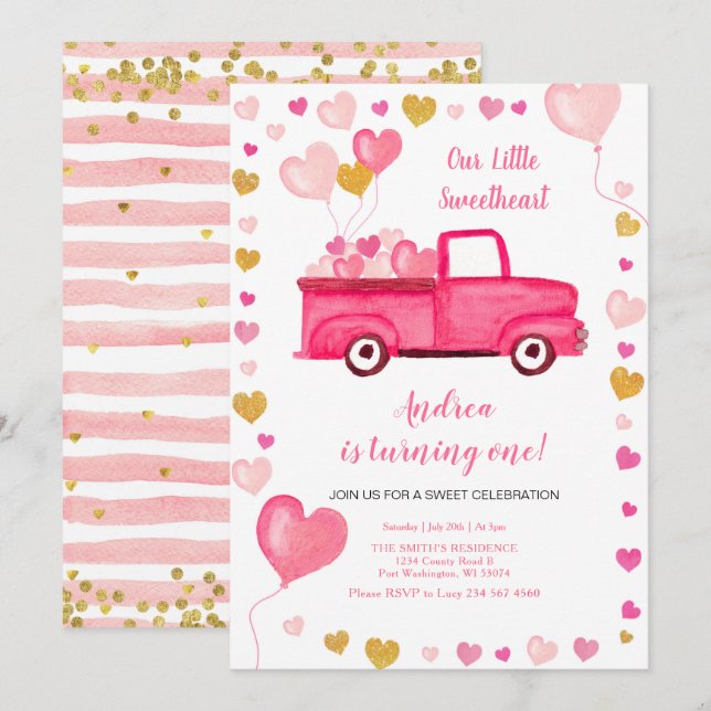 Valentine Car Heart Pink Birthday  Invitation (Front/Back)