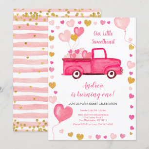 Valentine Car Heart Pink Birthday Invitation