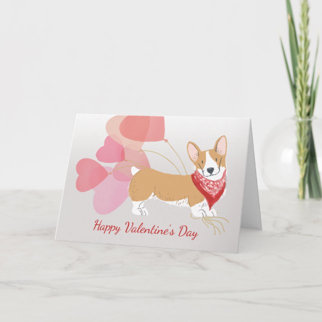 Valentine Card from Corgi Dog with red Balloons (Front)
