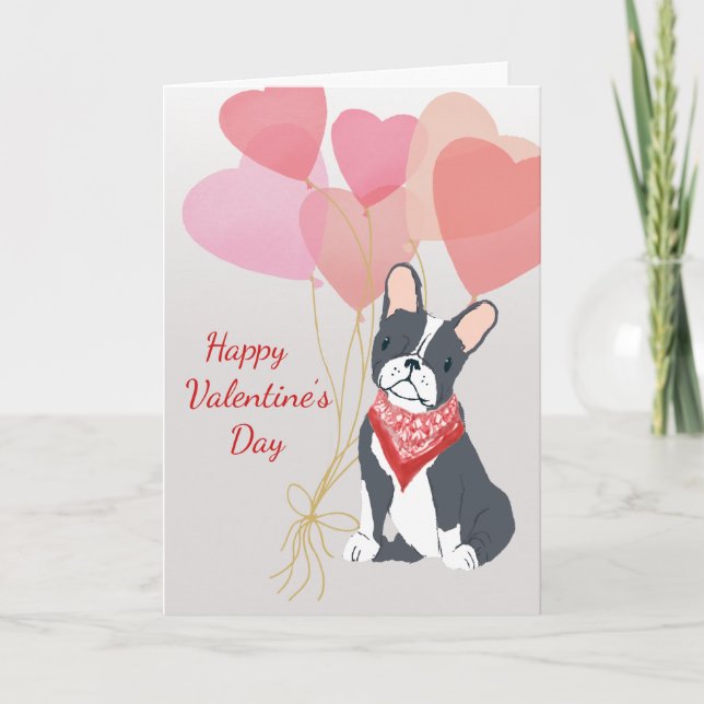 Valentine Card From Dog Boston Terrier Balloons (Front)