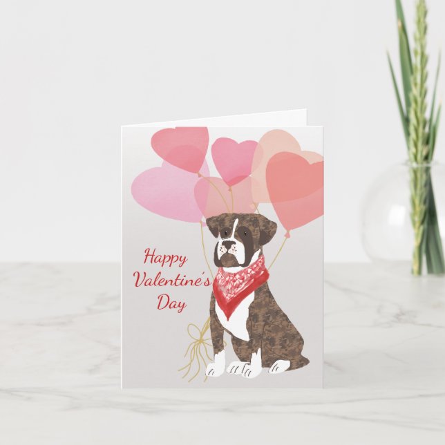 Valentine Card From Dog Brindle Boxer Red Balloons (Front)