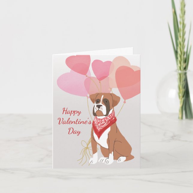 Valentine Card From Dog Brown Boxer Red Balloons (Front)
