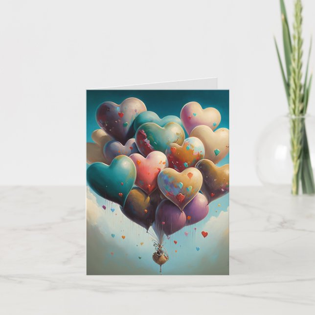 Valentine Card With Balloon Heart Illustrations (Front)