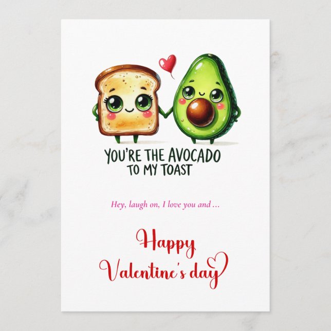 Valentine Card with Funny Love Pun Cartoon Food (Front)