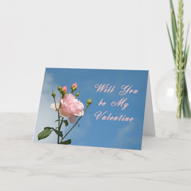 Valentine Card with Pretty Pink Rose (Front)