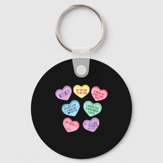 Valentine Cardiologist Hearts Candy Ekg Tech Telem Key Ring (Front)