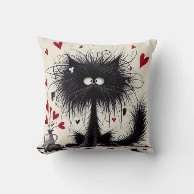 Valentine Cat Art Throw Pillow (Front)