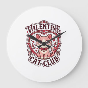 Valentine Cat Funny Cat Lover Design - Valentine C Large Clock