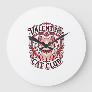 Valentine Cat Funny Cat Lover Design - Valentine C Large Clock