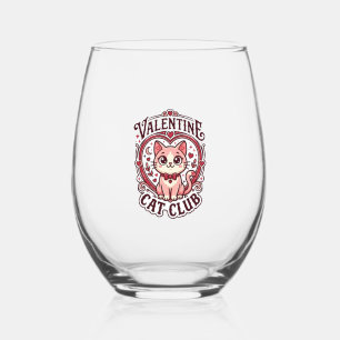 Valentine Cat Funny Cat Lover Design - Valentine C Stemless Wine Glass
