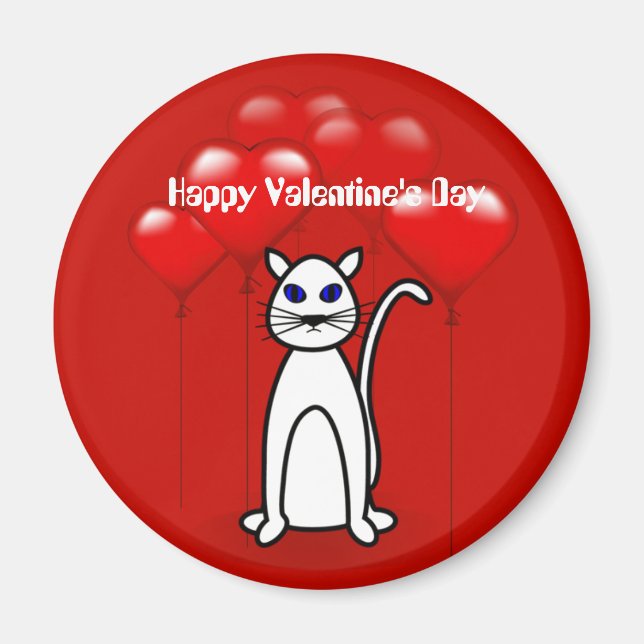 Valentine Cat Heart Balloons Custom Magnet (Front)