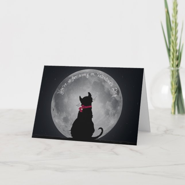Valentine Cat in the Moonlight Miss You Holiday Card (Front)
