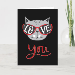 Valentine Cat   LOVE YOU Happy Valentine's Day Holiday Card