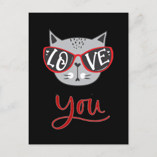 Valentine Cat   LOVE YOU Happy Valentine's Day Holiday Postcard