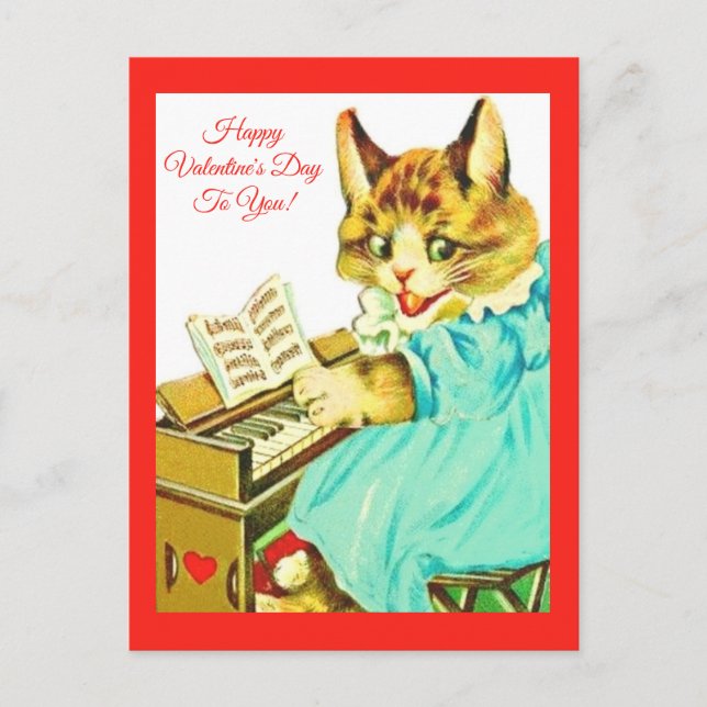 Valentine Cat Playing Piano Happy Valentine's Day! Postcard (Front)