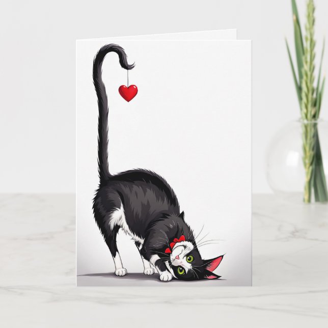 Valentine Cat With Dangling Heart Card (Front)