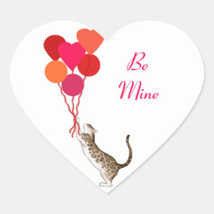 Valentine Cat with Heart Balloons Holiday Sticker
