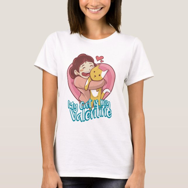 Valentine Cat Women White T-Shirt (Front)