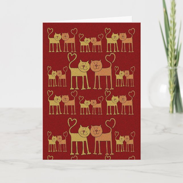 Valentine Cats in Love Grain Texture Card (Front)