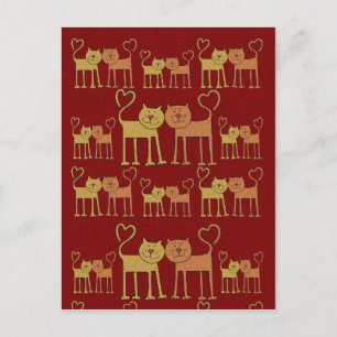 Valentine Cats in Love Grain Texture Postcard