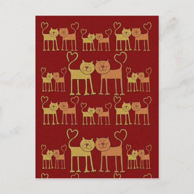 Valentine Cats in Love Grain Texture Postcard (Front)