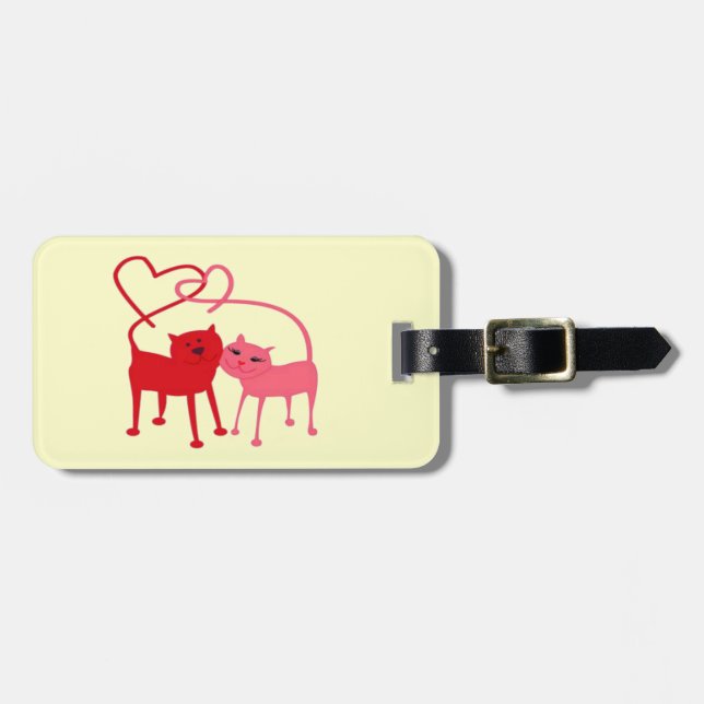 Valentine Cats Personalised Luggage Tags (Front Horizontal)