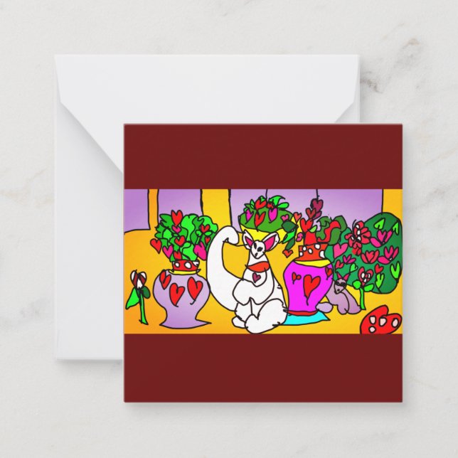 Valentine Cats playing  Mug Wooden Box Sign Magnet Card (Front)
