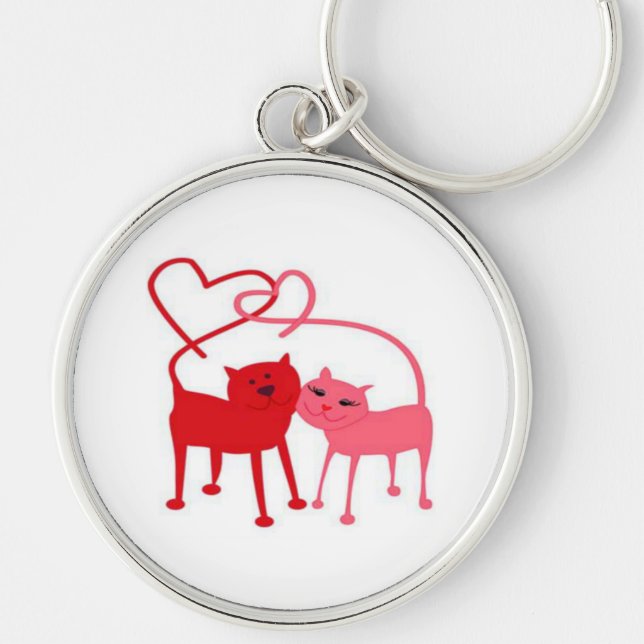 Valentine Cats Premium Round Key Ring (Front)