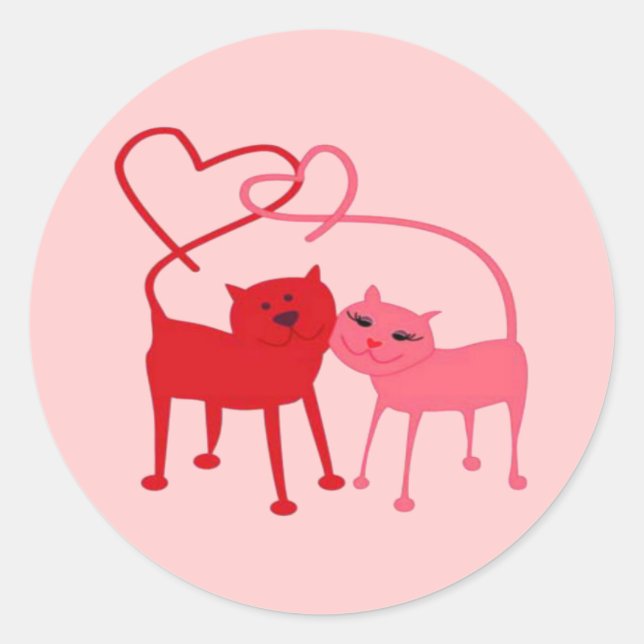 Valentine Cats Round Sticker (Front)