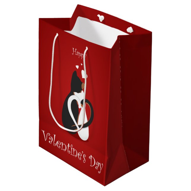Valentine Cats with Entwined Heart Tails Medium Gift Bag (Front Angled)