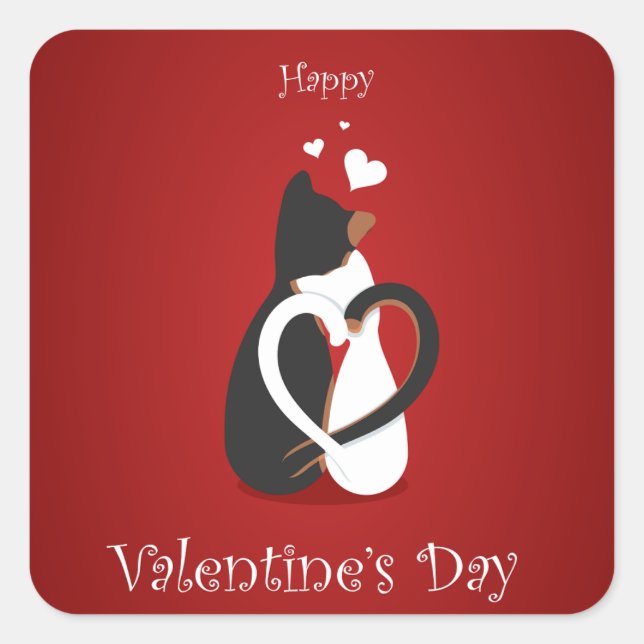 Valentine Cats with Entwined Heart Tails Square Sticker (Front)