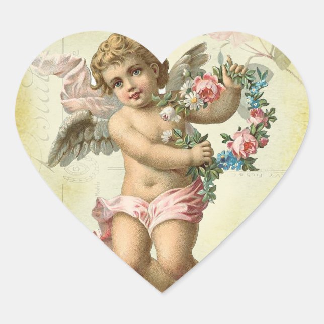 Valentine Cherub Heart Sticker (Front)