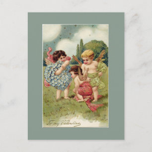 Valentine Cherubs Green Holiday Postcard