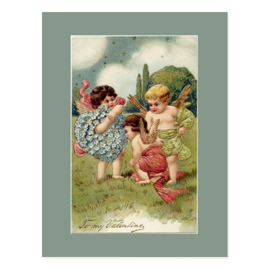 Valentine Cherubs Green Postcard